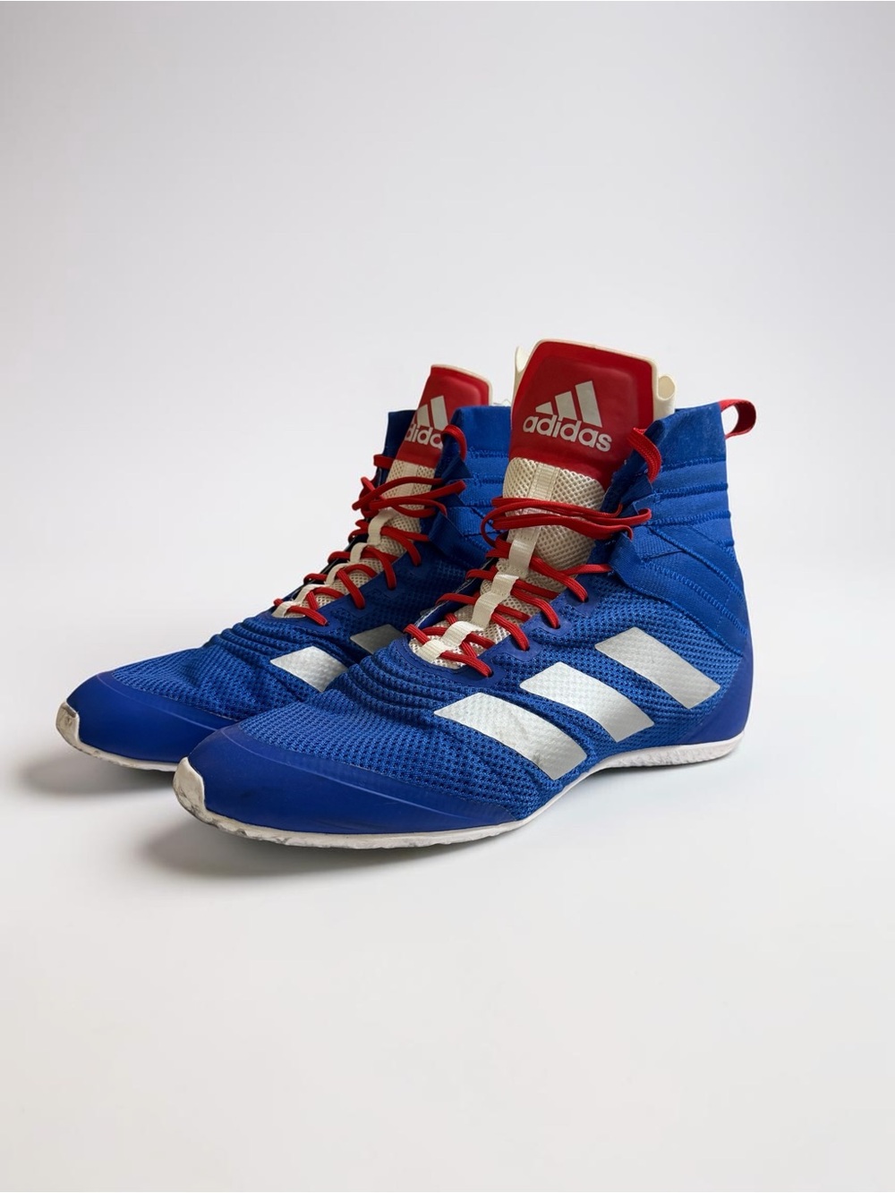 adidas Men's Blue High-Top Wrestling Boxing Shoes with Red and White Accents